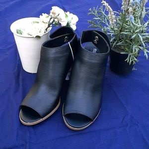 Kacie Black Heeled Boots Peep Toe